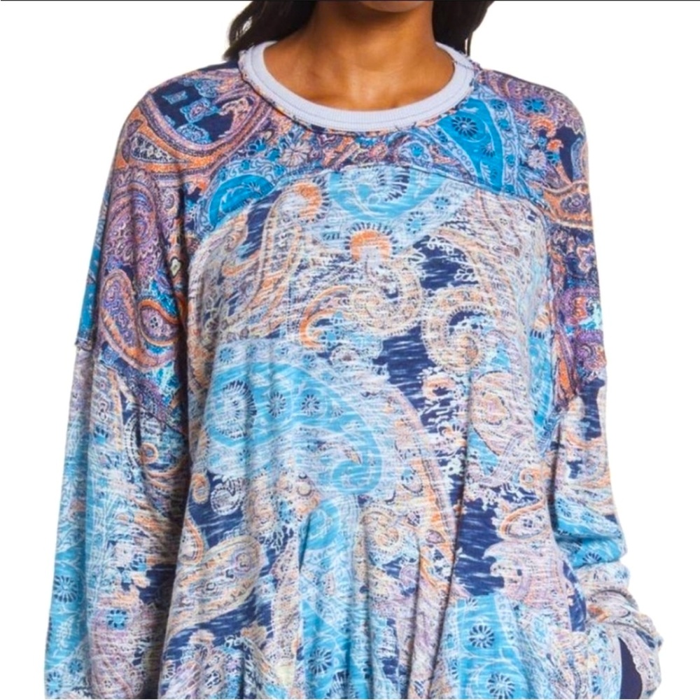 NWT Free People Making Circles Tee in Moroccan Blue Combo XS